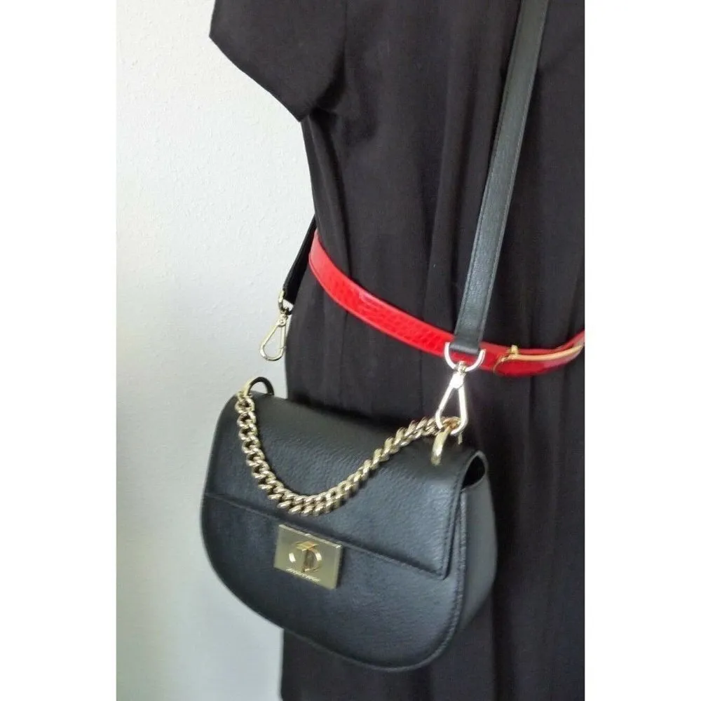 Kate Spade "Rita" Black Leather Satchel Cross-Body Turnlock Closure Chain Strap - Image 2