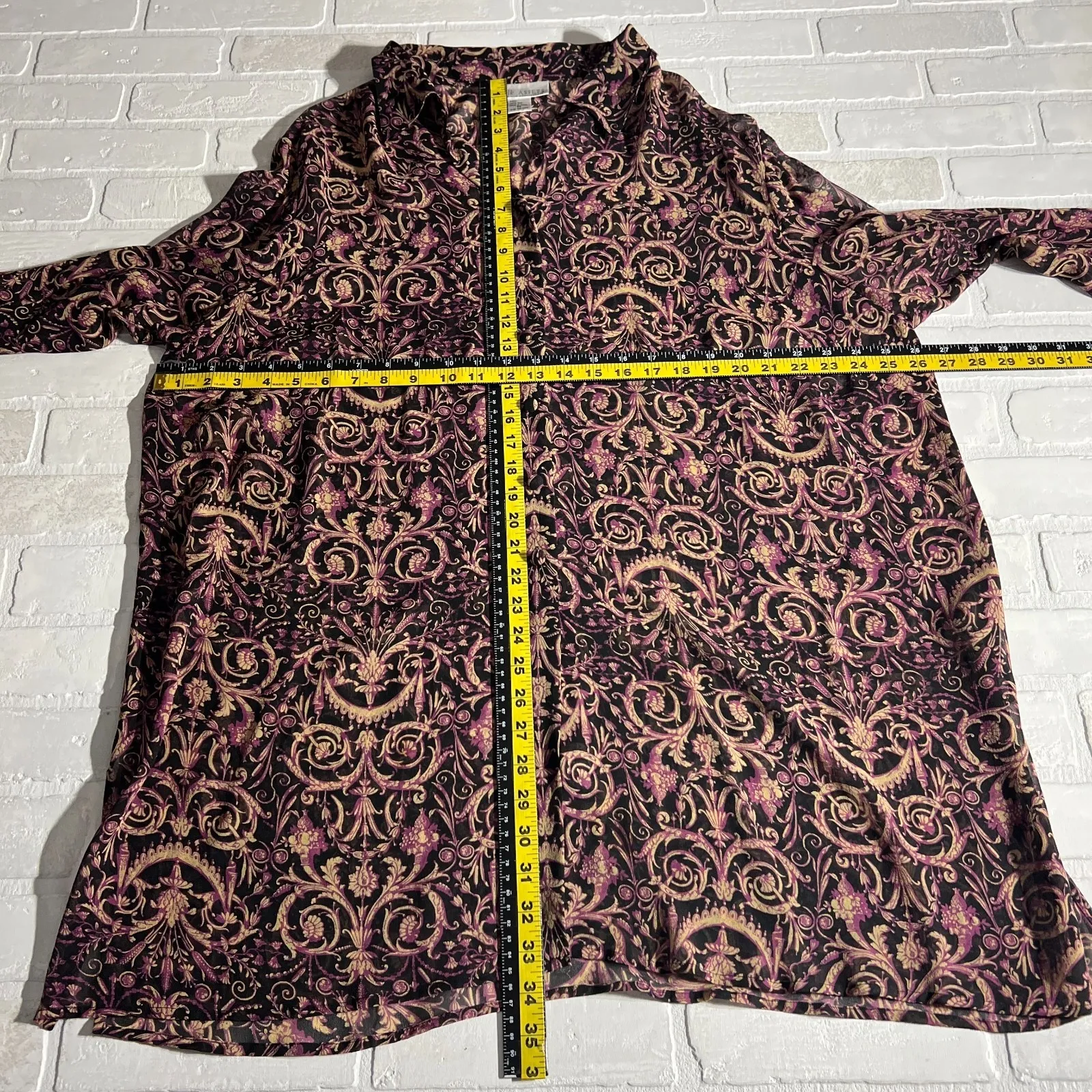 Diane Von Furstenberg‎ Silk Assets Blouse Top 2X Button Up Paisley Bell Sleeve - Image 2