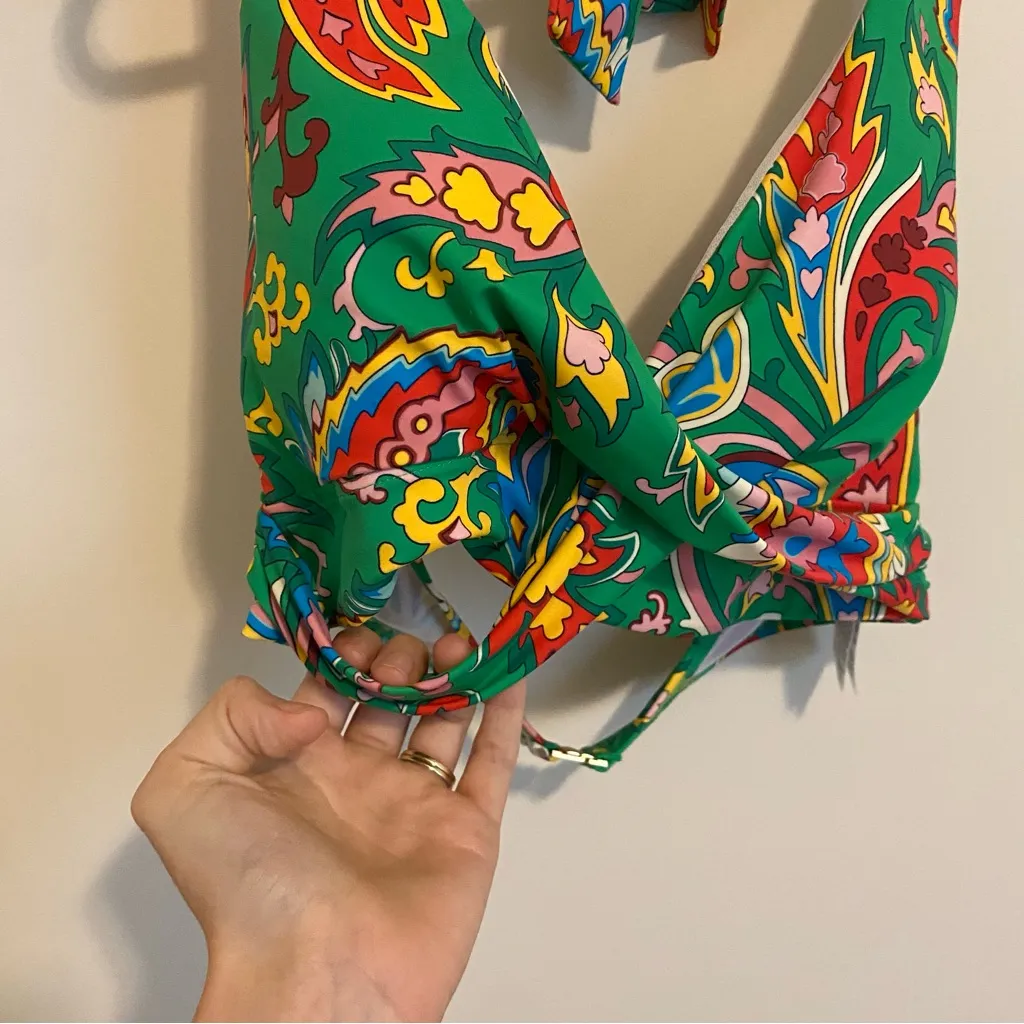 Boden Multicolor Paisley Padded Halter Bikini Top 10 Green - Image 2