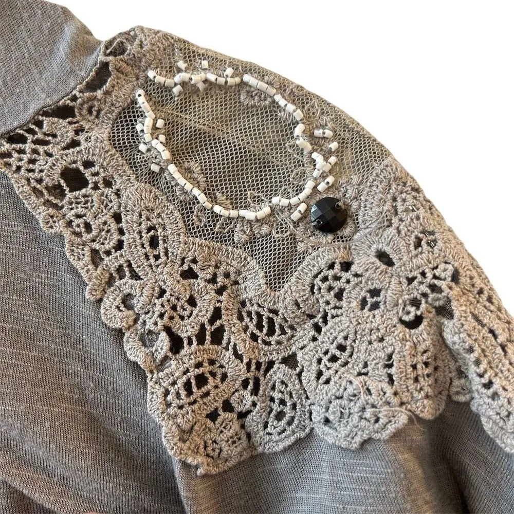 Vanity Women's Gray Open Front Cardigan with Lace Detail One Size Size undefined - Image 6