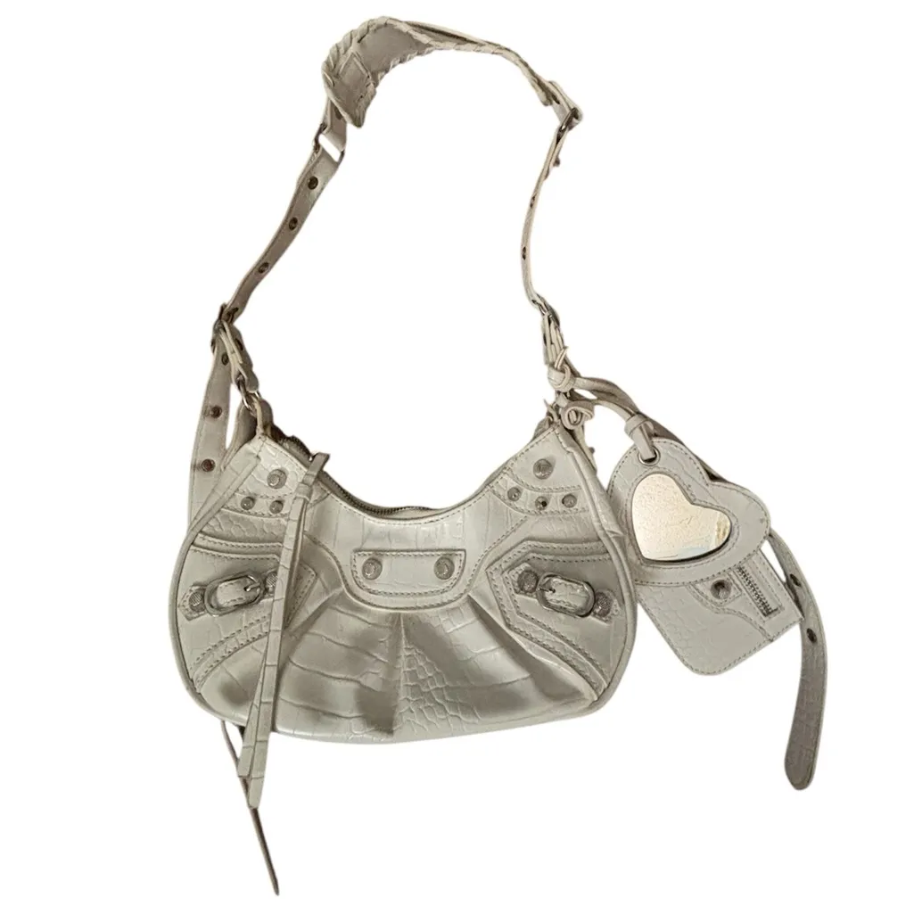 cute white bag purse with heart mirror charm - Image 2