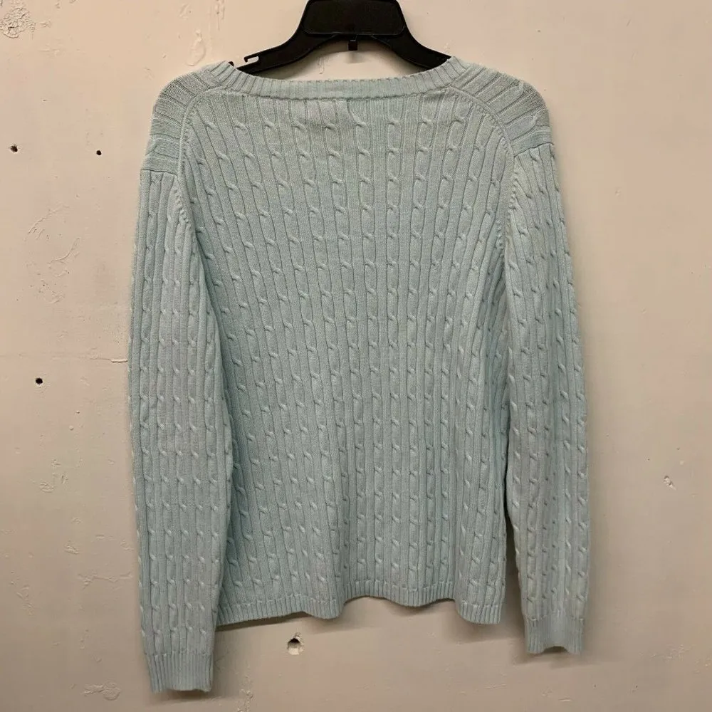 Eddie Bauer Womens Blue V Neck Ribbed Pullover Stretch L/S Sweater - Image 2