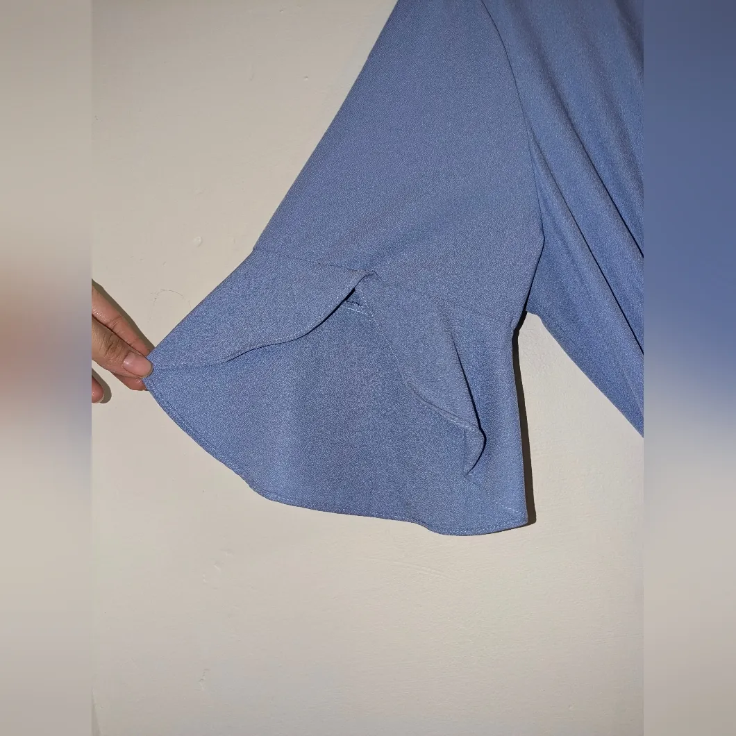 Antropologie Hutch V Neck Color Block Flutter Sleeve Wrap Dress Blue/Lilac Sz M - Image 6