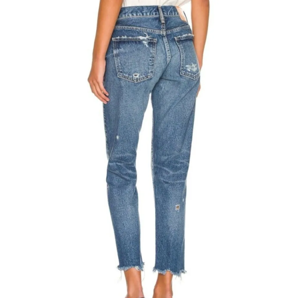 Moussy Vintage Howa Distressed Raw Hem Jeans Size 28 Blue - Image 4
