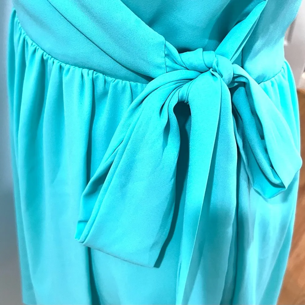Francesca’s buttons aqua chiffon faux wrap dress size small - Image 3
