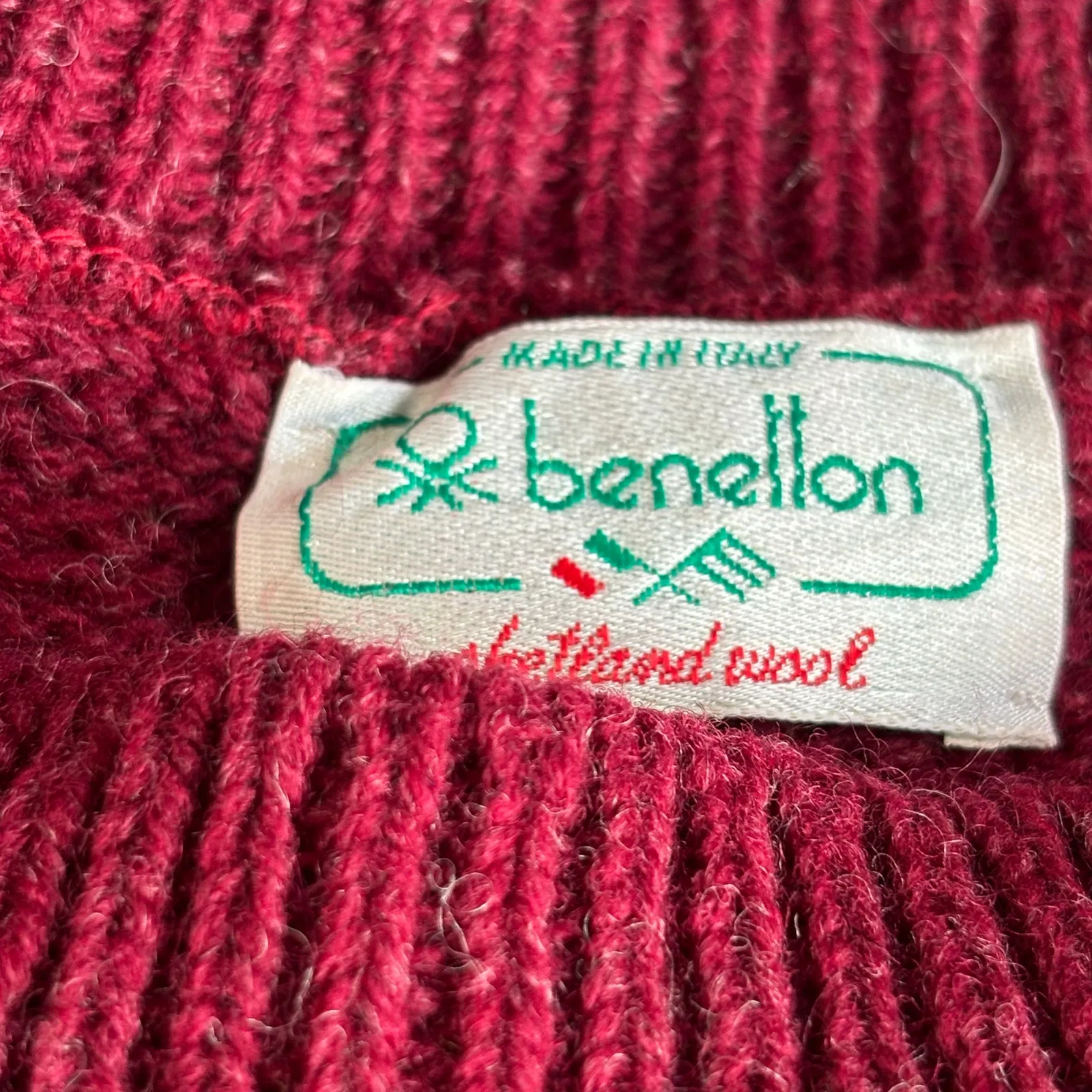 Vintage Benetton Shetland Wool Sweater Colorful Southwest Geometric Knit Cropped Red Size M - Image 11