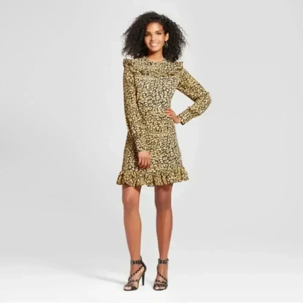 Who What Wear Target Leopard Chiffon Ruffle Dress Size Medium EUC - Image 4