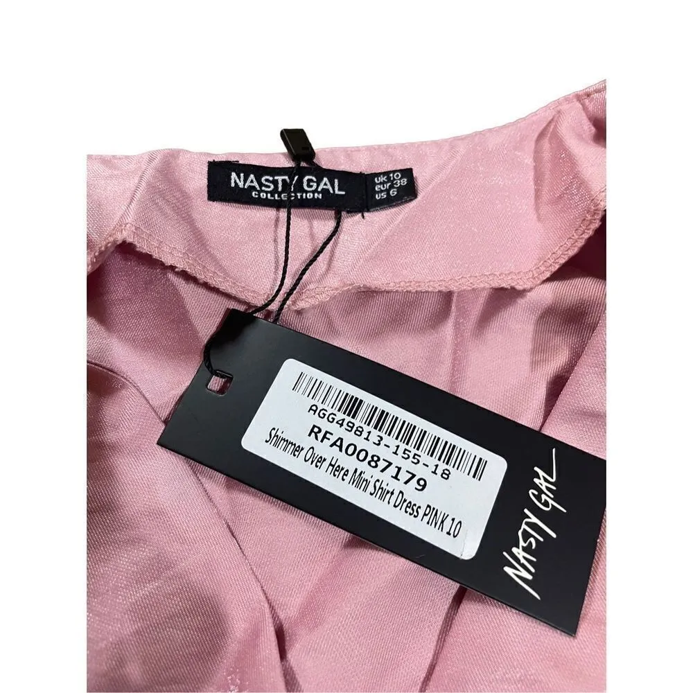 Nasty Gal Shimmer over here mini shirt Pink dress sz 10 - Image 5