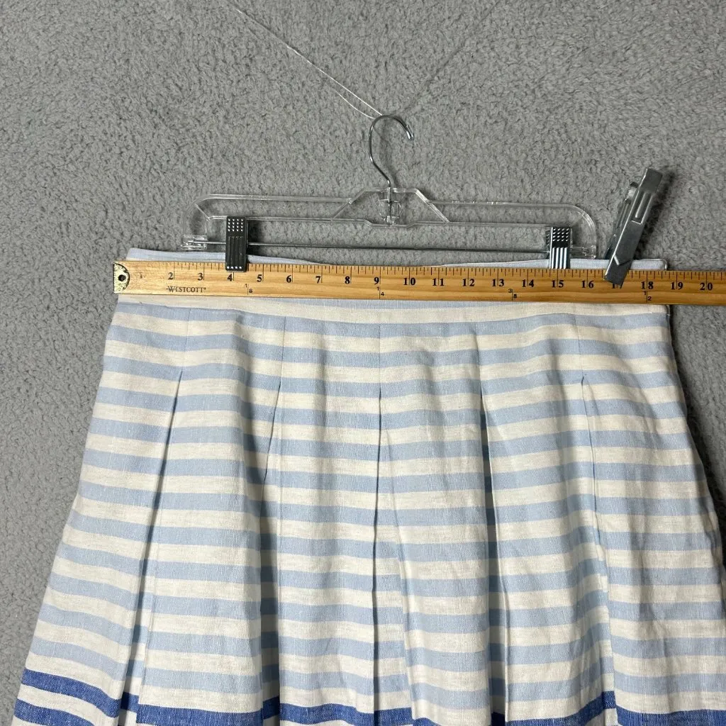 Christopher & Banks Skirt Women 16 Blue Cream Striped‎ Linen Blend Pleated Midi - Image 6