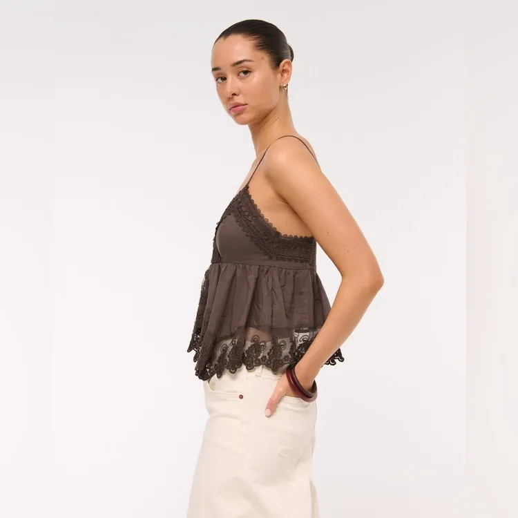 Abercrombie & Fitch Babydoll Lace-Trim Cami Brown Chestnut Sz XL - Image 4