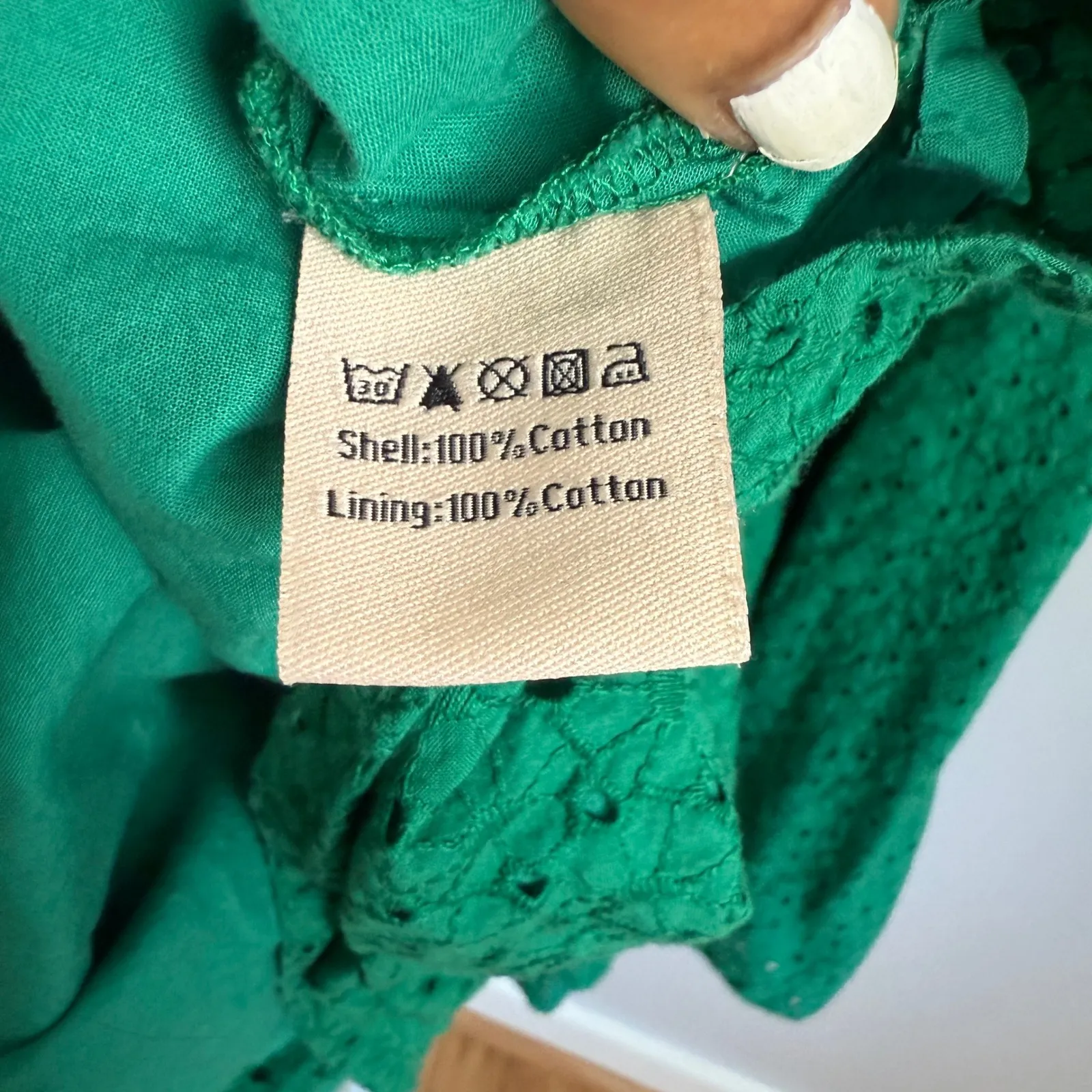 Timeless London Green‎ Eyelet Dress UK20 US16 Flutter Sleeve Smocked Casual - Image 5