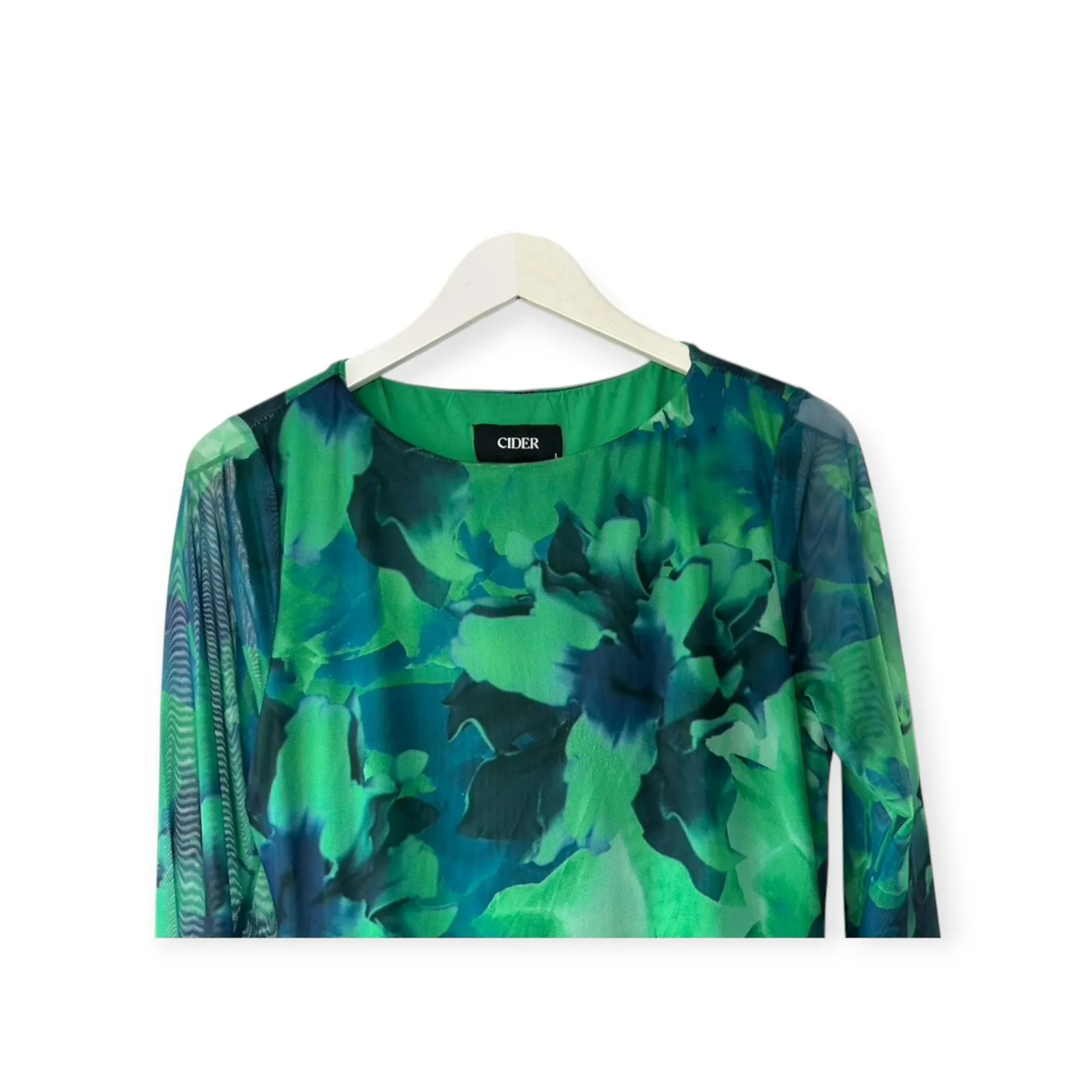 CIder Green Mesh Boat Neck Floral Maxi Dress Women's Size Large - Image 4