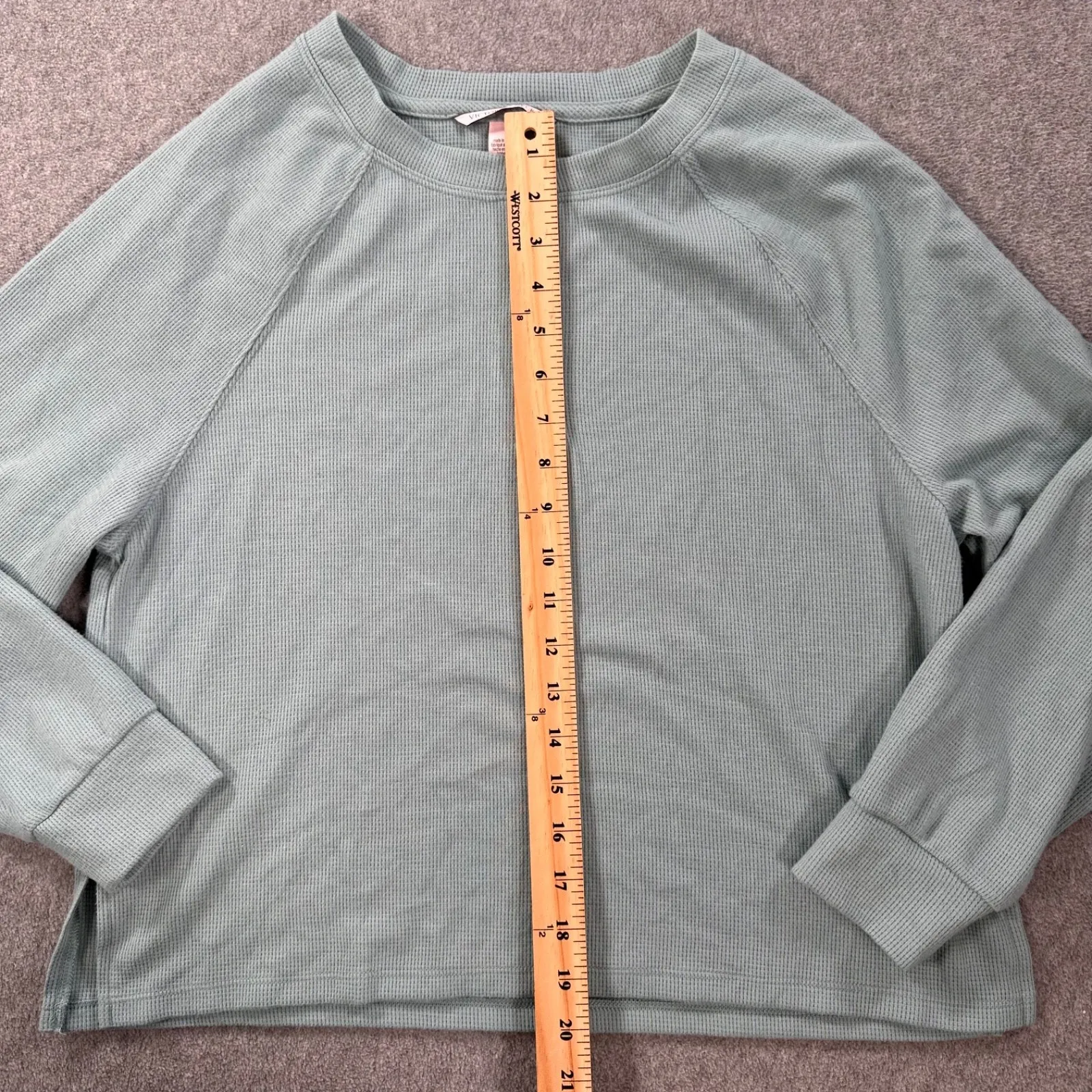 Victoria's Secret Waffle Knit Pajama Top Women's Small Green Thermal Lounge - Image 4