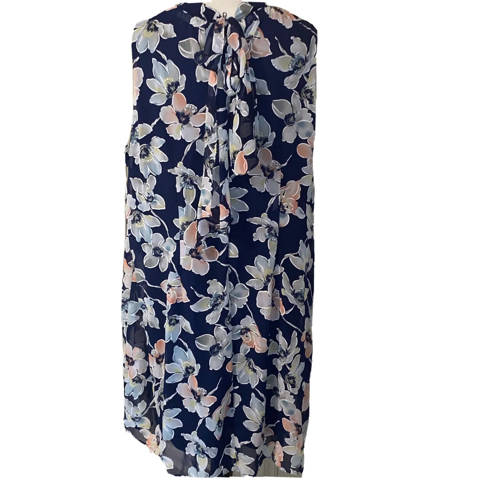 LANE BRYANT Sz 22 Navy Floral Sleeveless High-Neck Back Tie Front Pleated Dress - Image 2
