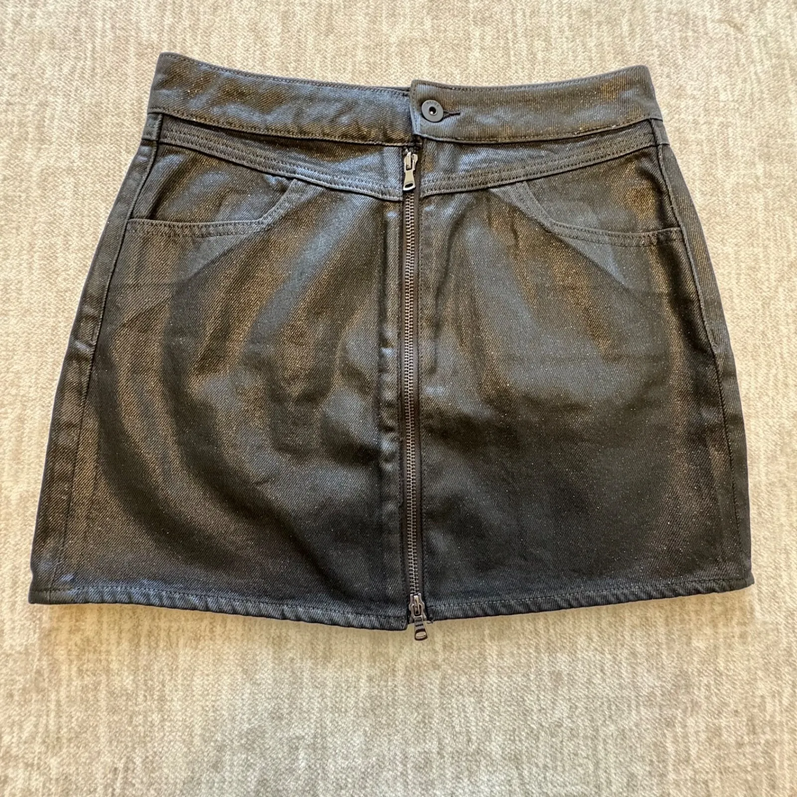 Paige‎ Jasmine Sparkle Coating Skirt Front Black Metallic Mini A-Line  Size 27/4 - Image 2