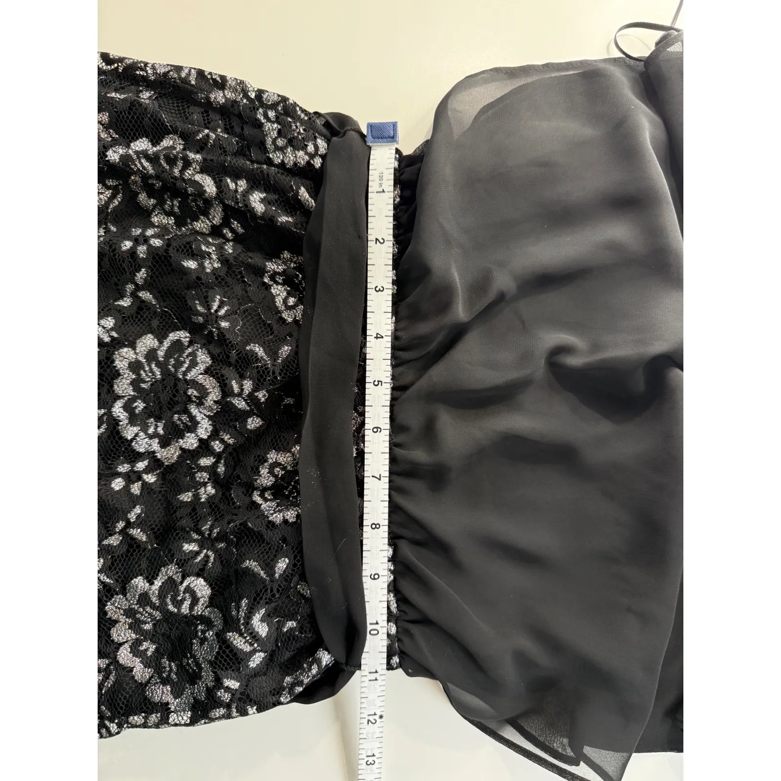 Candies Black Lace Overlay Dress with Sheer Cap Sleeves and Tie Waist Size S - Image 10