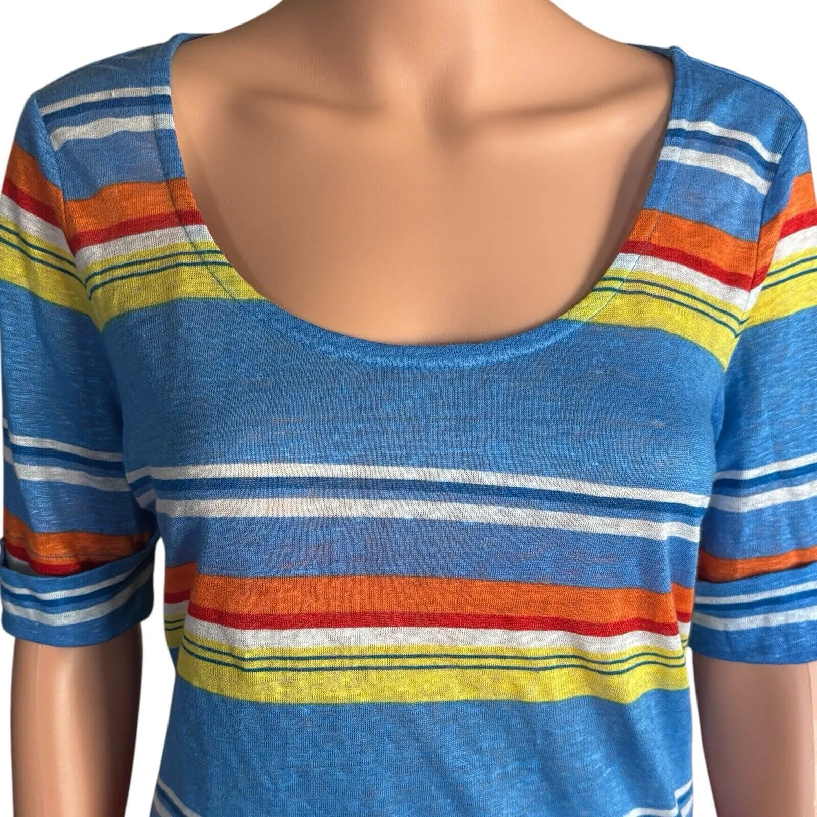 Ralph Lauren Size S Women’s Multicolor Striped 100% Linen Knit Top Travel Resort - Image 4