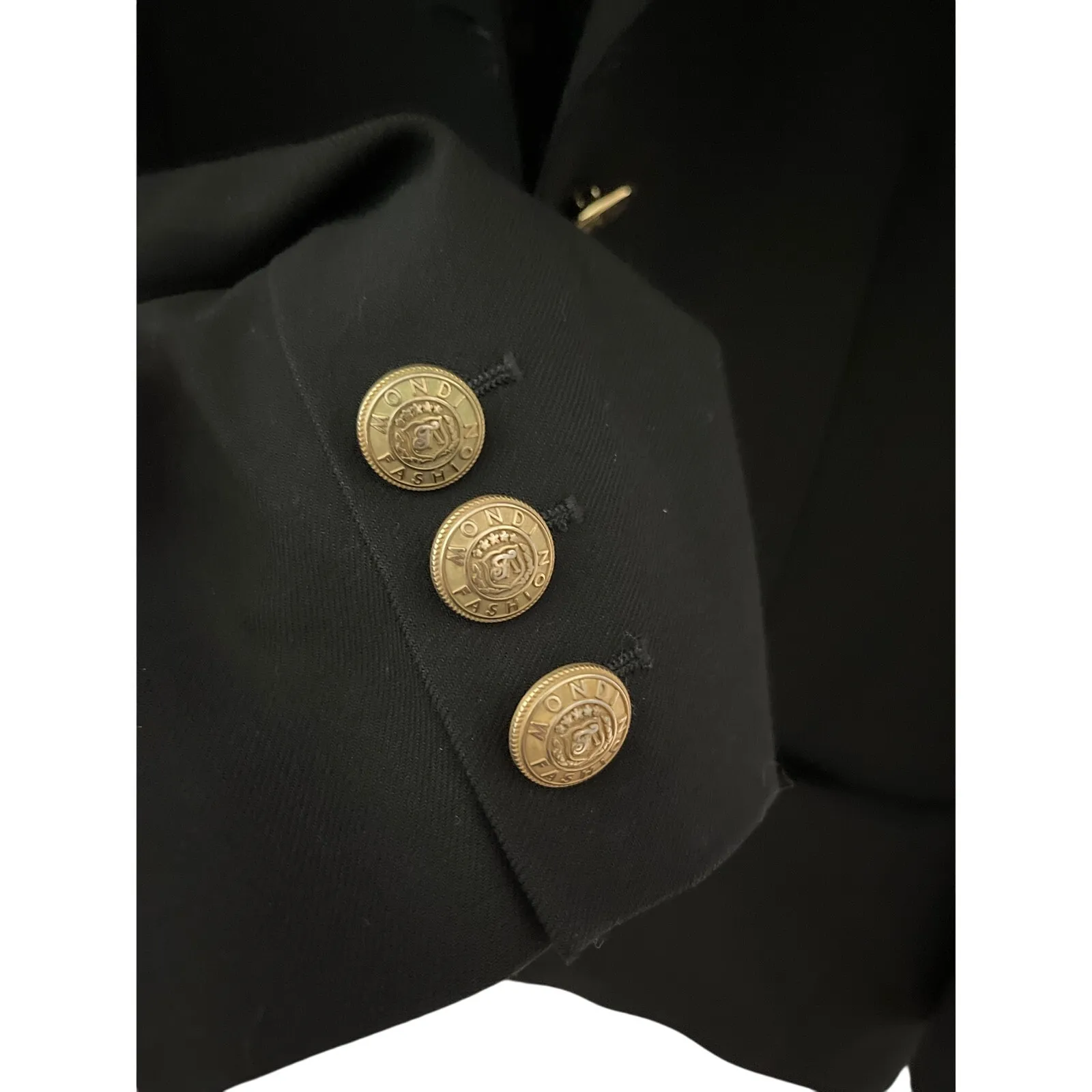 Vintage Designer Mondi‎ Single Breasted Gold Button Black Fashion Blazer Size 6 - Image 5