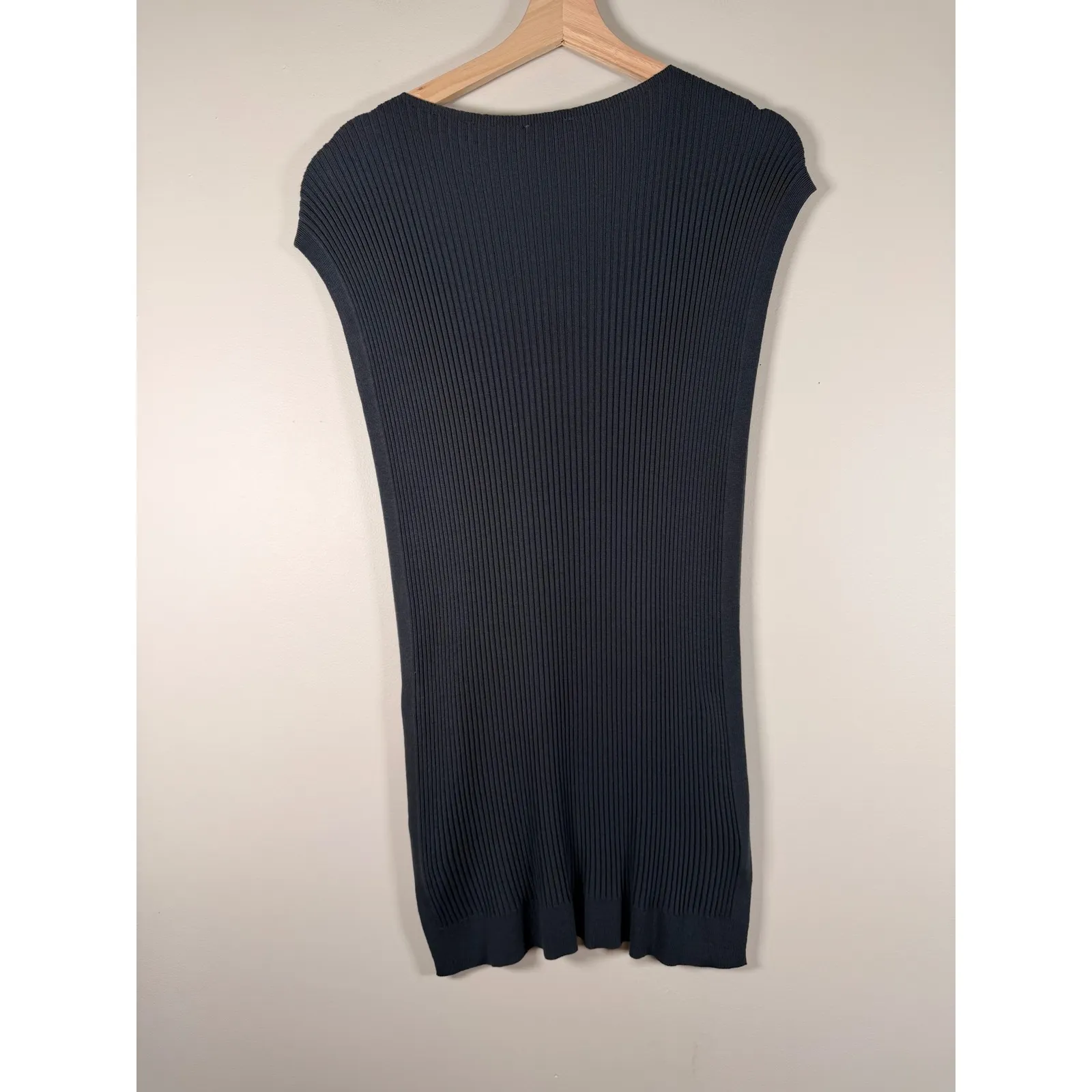 EILEEN FISHER Black Ribbed Cap Sleeve Tunic Dress S P Tencel Lyocell - Image 5