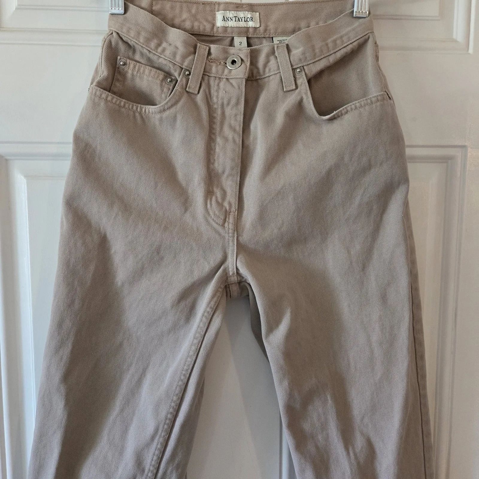 Vintage Ann Taylor High Waist Mom Jeans Tapered Beige Khaki Pants Size 2 Brazil - Image 3