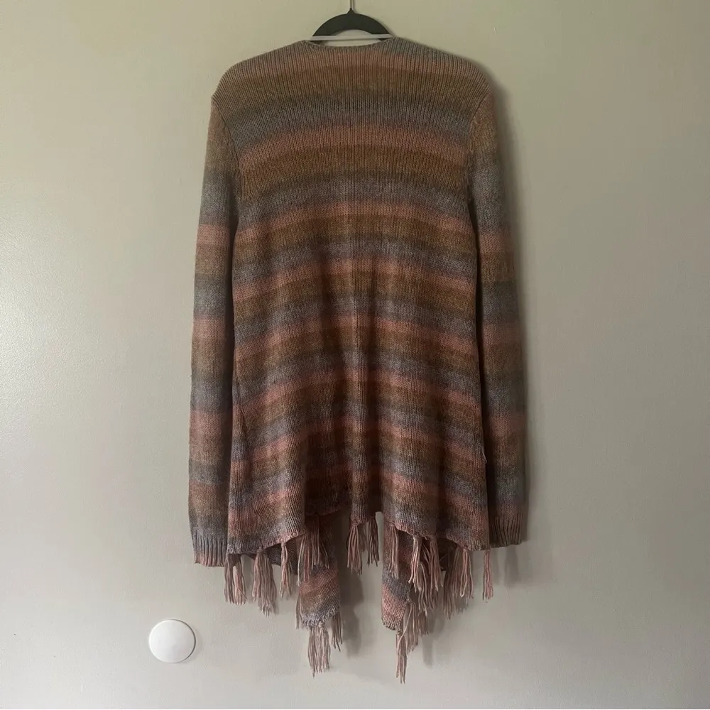Shyanne Women's Striped Cardigan Sweater Fringe 100% Acrylic Size Large - Image 6