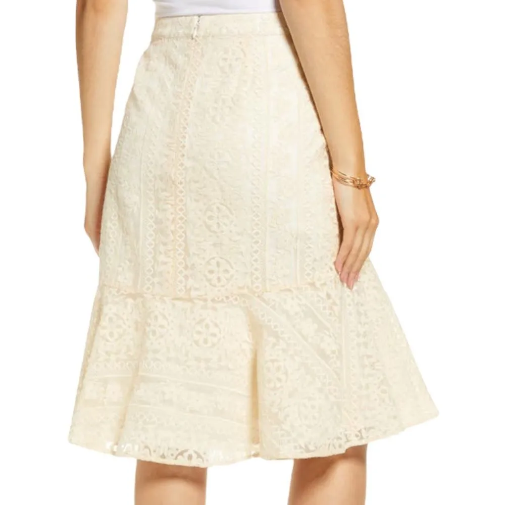 NWT Rachel Parcell Cream Embroidered Flounce Skirt Beige Swan Size Small NEW - Image 11
