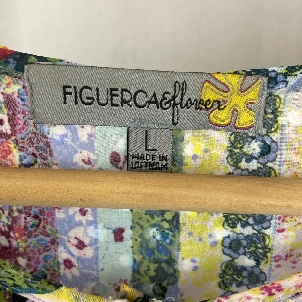 Figueroa & Flowers Blue Floral Long Sleeve Blouse Dress L - Image 4