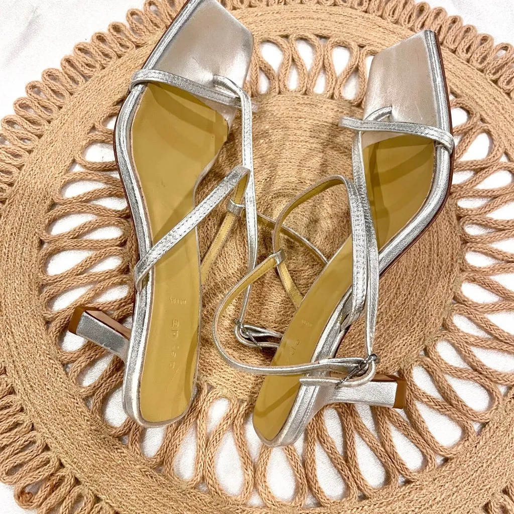 Aeyde Elise Leather Toe Post Sandals Silver Heel Size EU 37 - Image 10
