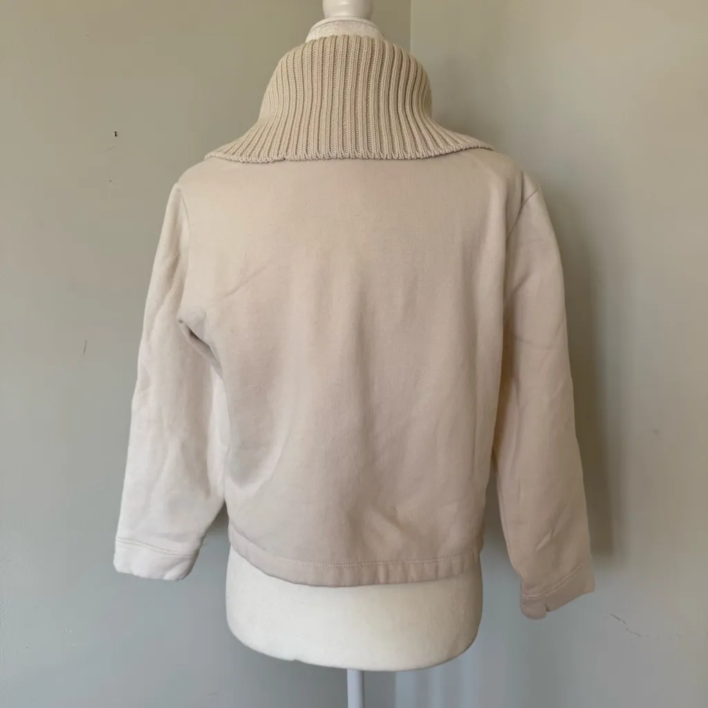 Zara Women Light Cream Ribbed Collar Women Sweater Size Small - Image 4