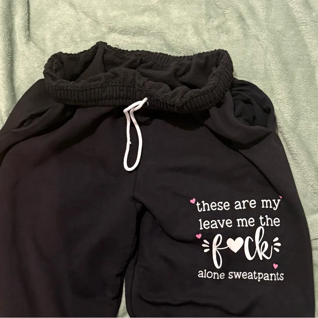Black “Leave Me Alone” Graphic Sweatpants Size Large - Image 2