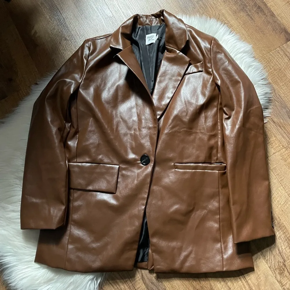 PRINCESS POLLY Jocelyn Brown Leather Jacket - Image 4