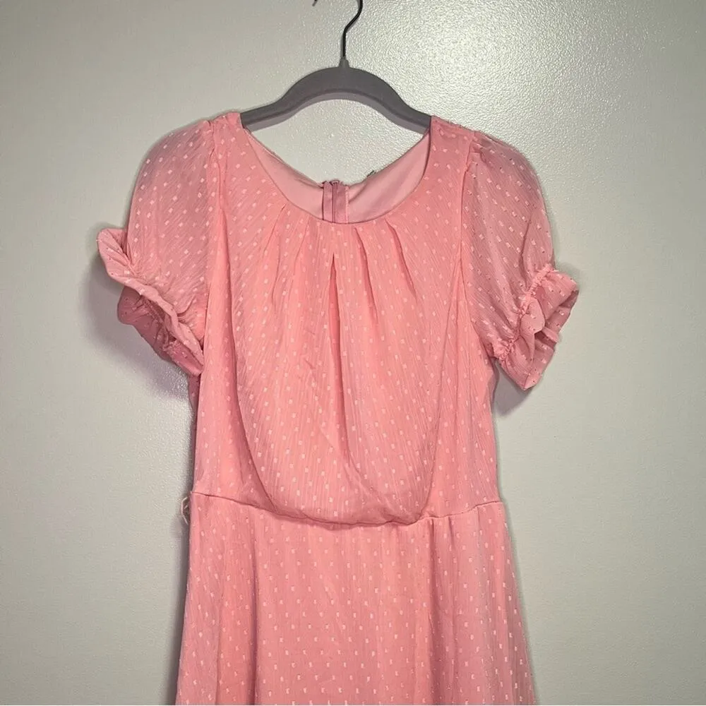 NWT NY Collection Pink Swiss Dot Short Sleeve PM Midi Dress Pleated Neck Modest - Image 14