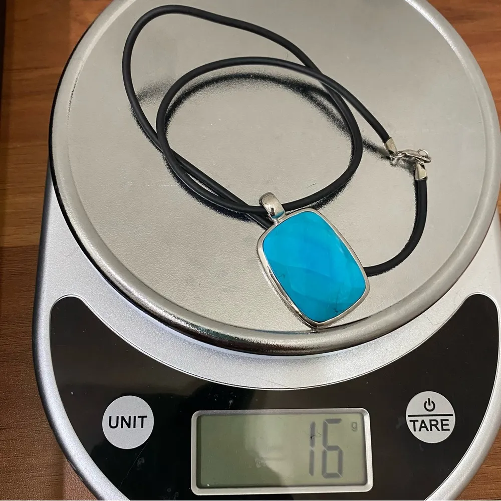 NF 925 Sterling Silver Faceted Pendant Black Rubber Cord 16” Necklace 16g. Blue - Image 4