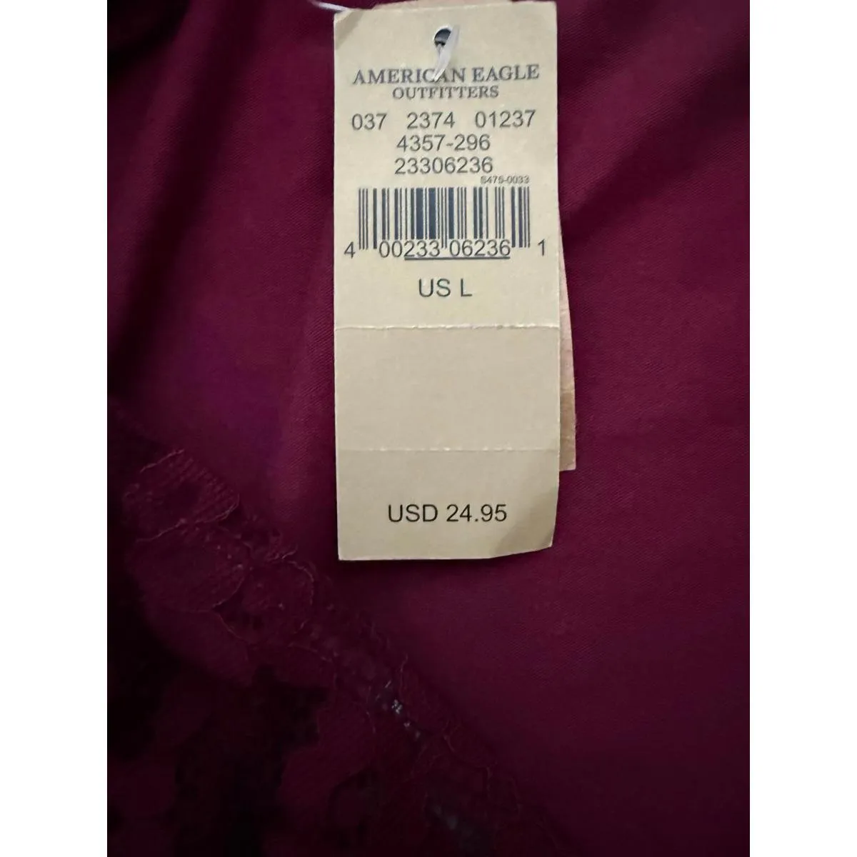 American Eagle Outfitters Women's Shirt Top Large Burgundy Maroon Lace Crop - Image 8