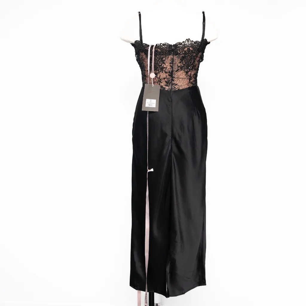 House of CB. Nikita - Black Satin and Lace Corset Dress. - Image 3