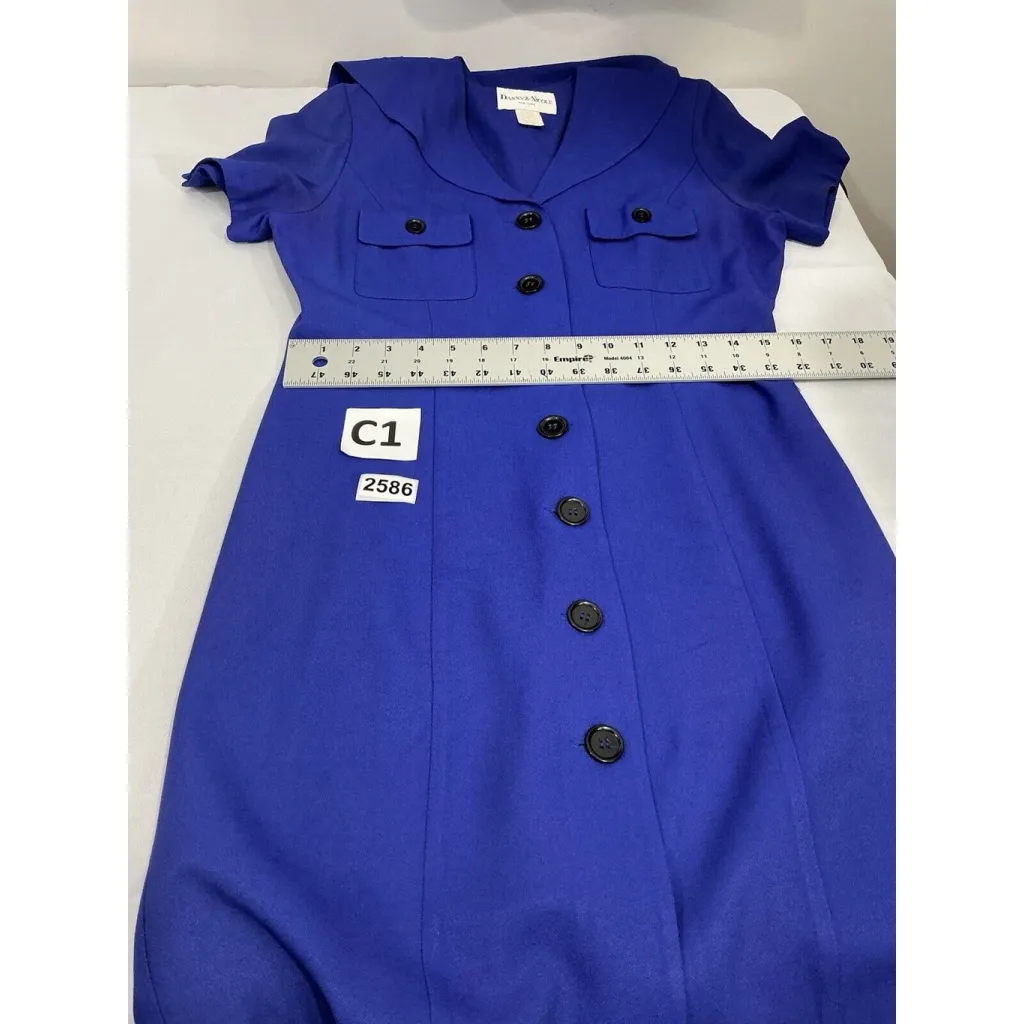 Womans Danny & Nicole Ny Blue Button Up V Neck Sailor Collar Shirt Dress 10 P - Image 5