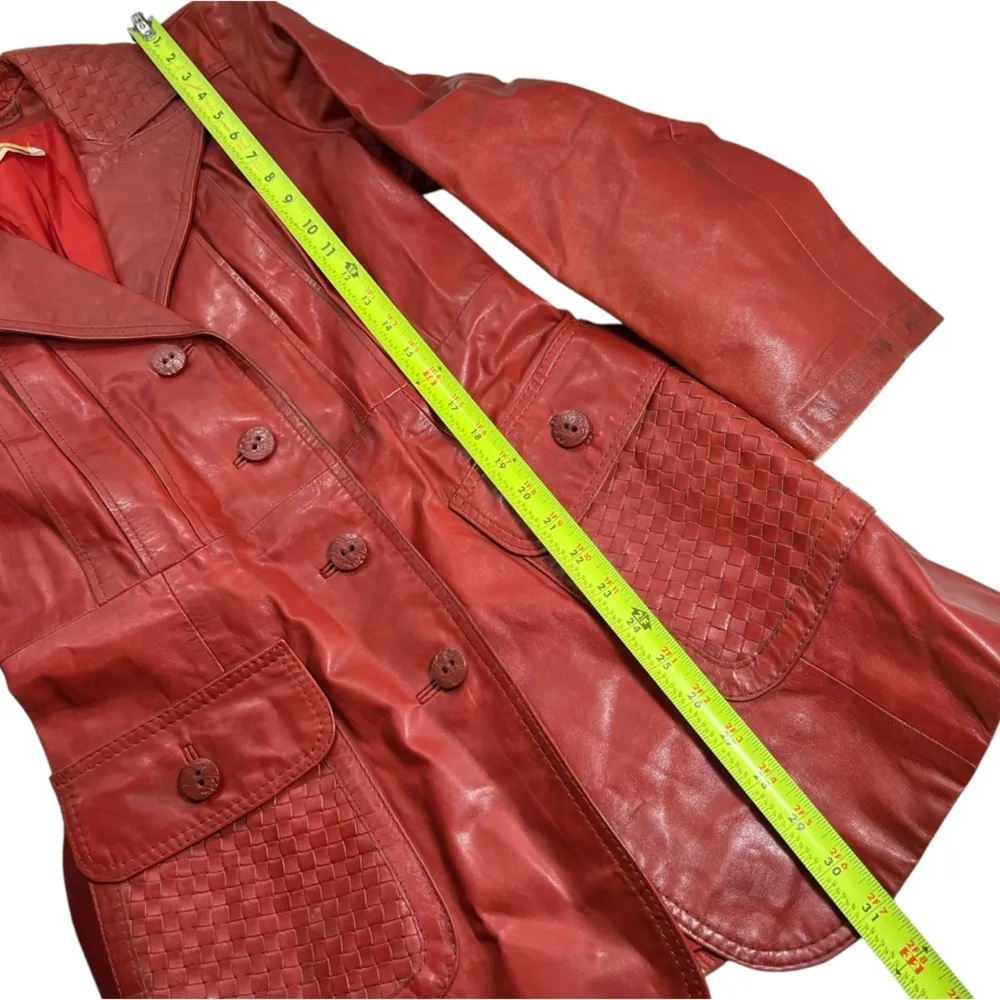 Vintage 70’s Custom Leather Boutique Leather Coat with Woven Pockets in Red Rust Size undefined - Image 15