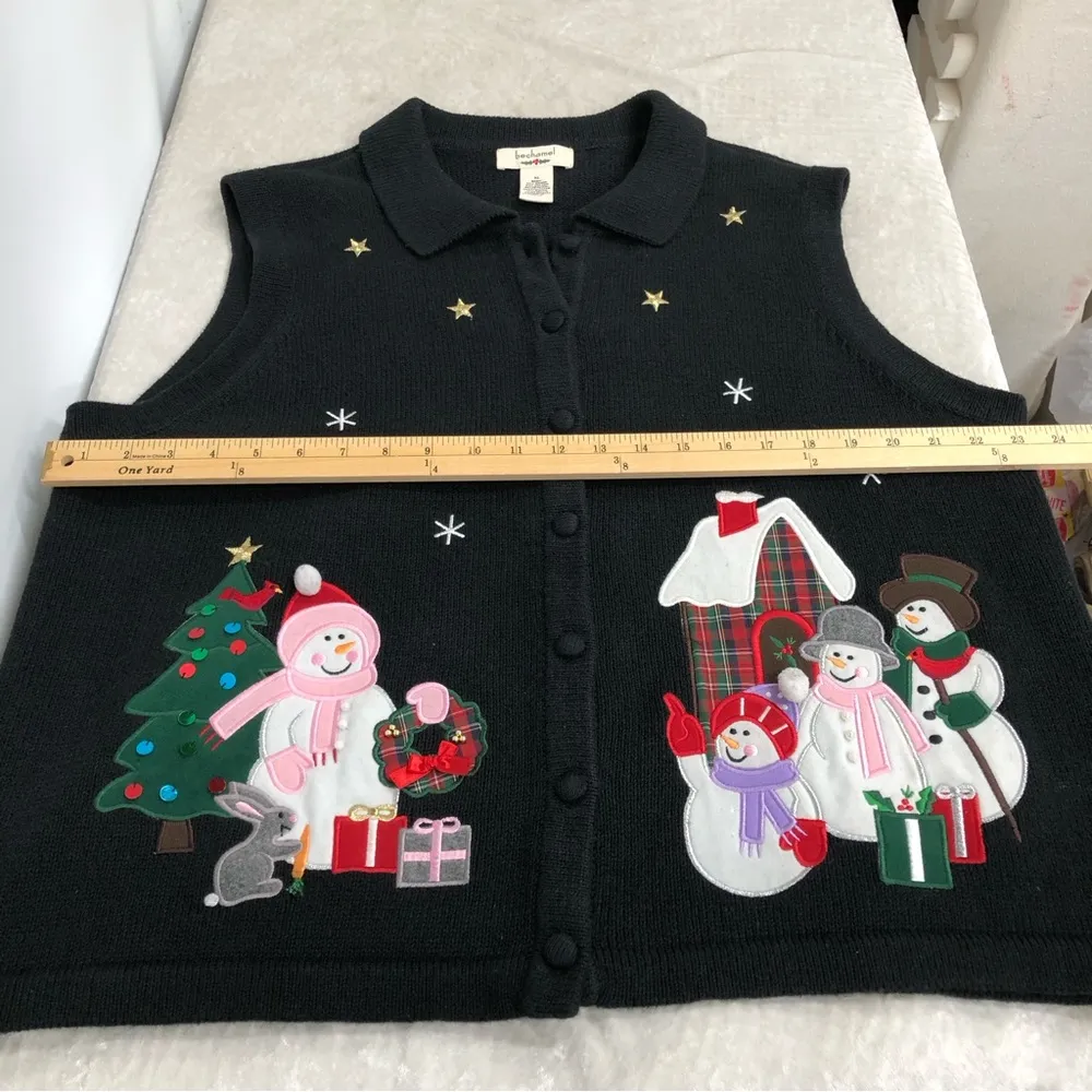 Bechamel women’s xl holiday button up vest ugly Christmas sweater festive knit - Image 9