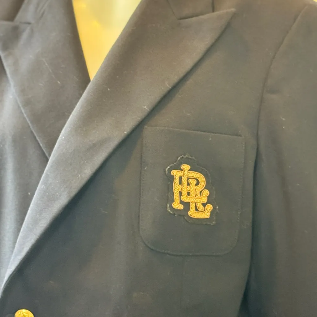 LAUREN Ralph LAUREN 100% Wool Navy Double-Breasted Blazer with Gold Buttons S 14 - Image 7