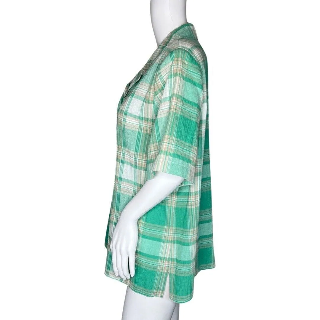 Allison Daley Shirt Womens 16 Petite Green Cream Plaid Button Up‎ Grandmacore - Image 3