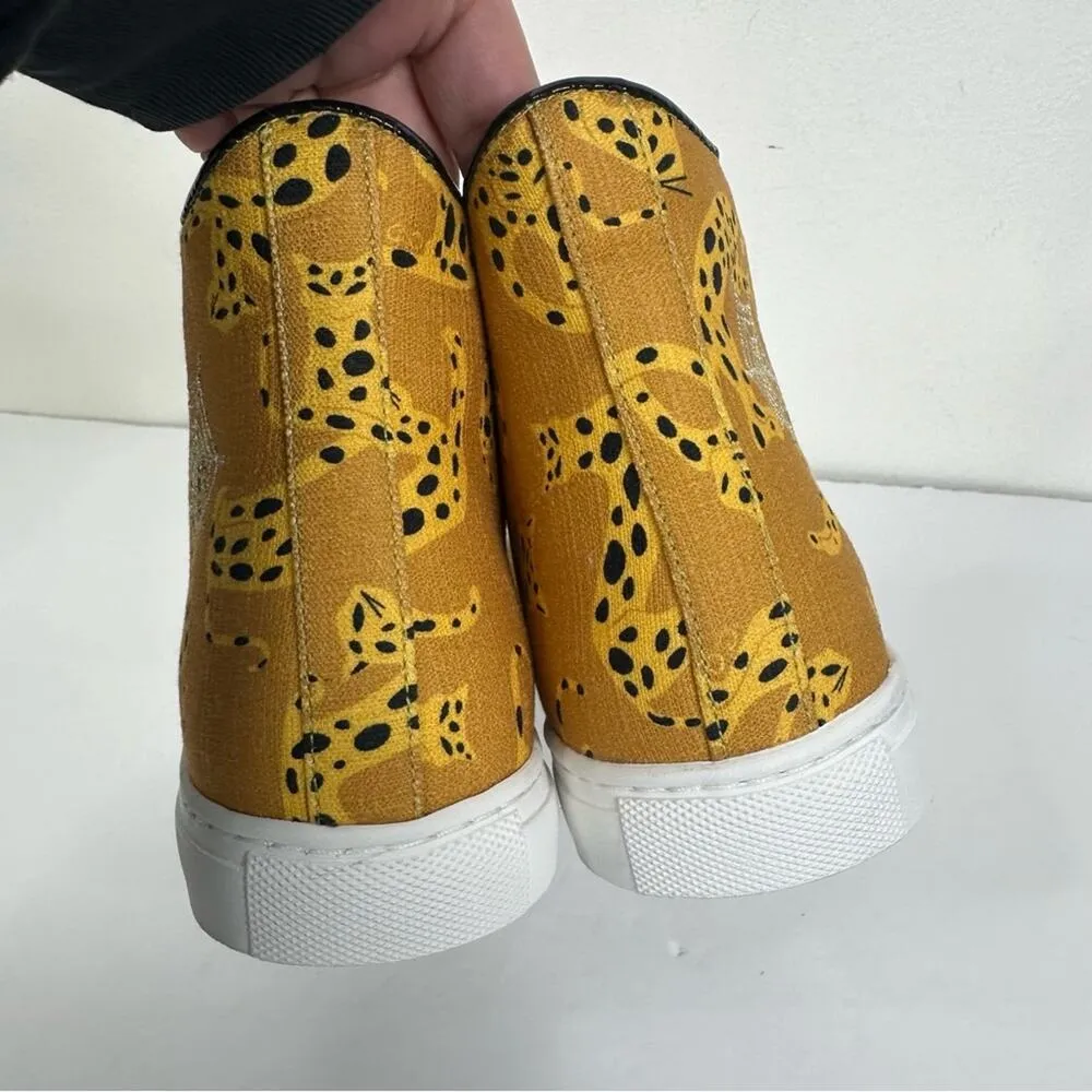 NEW Charlotte Olympia Feline Cat Print Lace Up Canvas High Top Sneakers 36.5 - Image 5