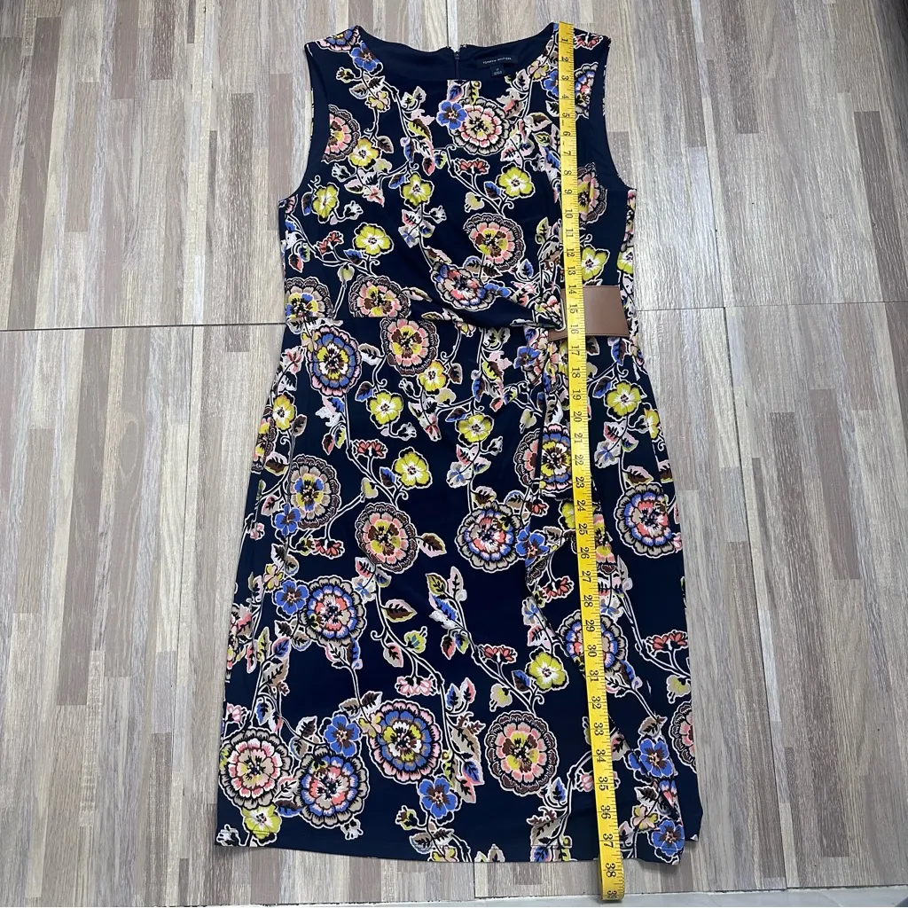 Tommy Hilfiger Blue Sleeveless Floral Dress with Leather Waist Detail Women's 12 - Image 6