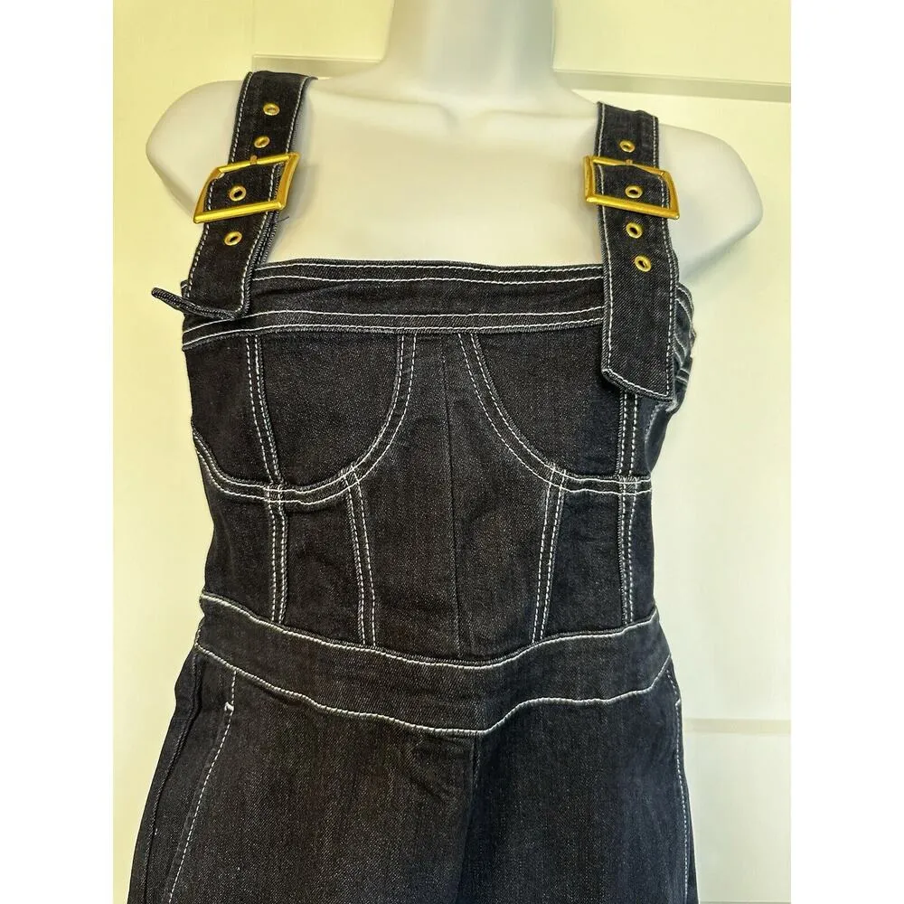 New WeWoreWhat Revolve Corset Overalls Stretch Denim Dark Wash Medium MSRP $198 - Image 7