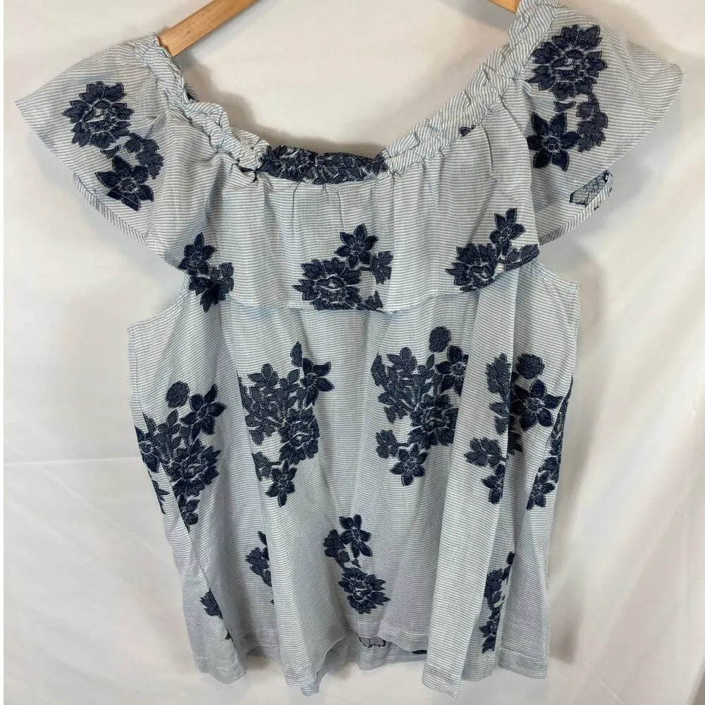 J. Jill Ocean Breeze Jacquard Ruffle Shoulder Top Size Large - Image 6