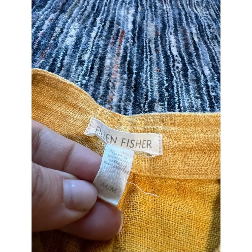 Eileen Fisher Linen Shacket Mustard Yellow Pockets Cuff Button Size M - Image 7