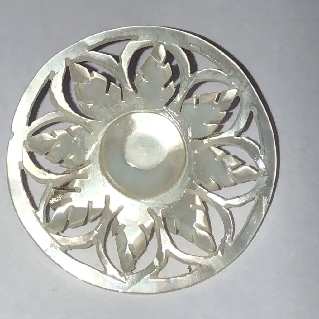 Vintage Mother of Pearl Carved Floral Brooch White - Image 2