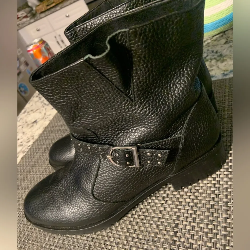 Women's Karen Millen biker moto Black Leather Ankle boot classic spring leather - Image 7