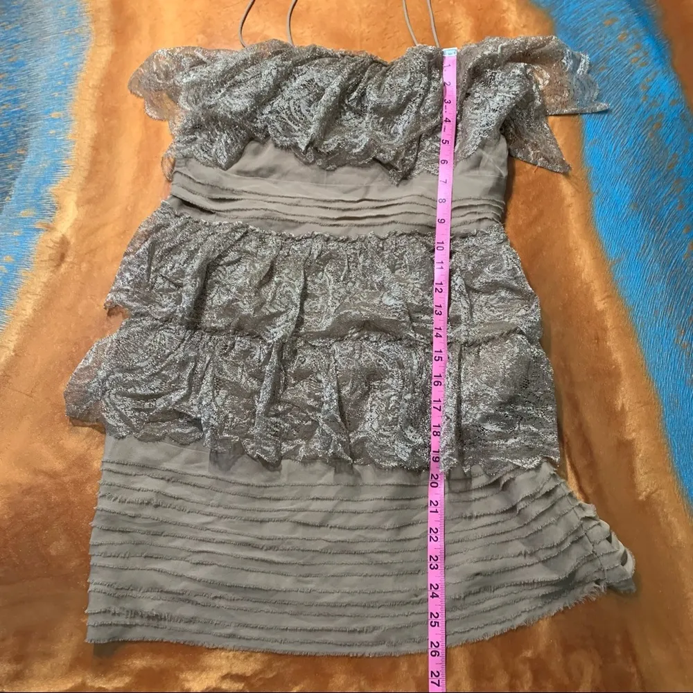 J. Crew Silk and lace tiered mini dress straps tiered metallic gold nude - Image 11