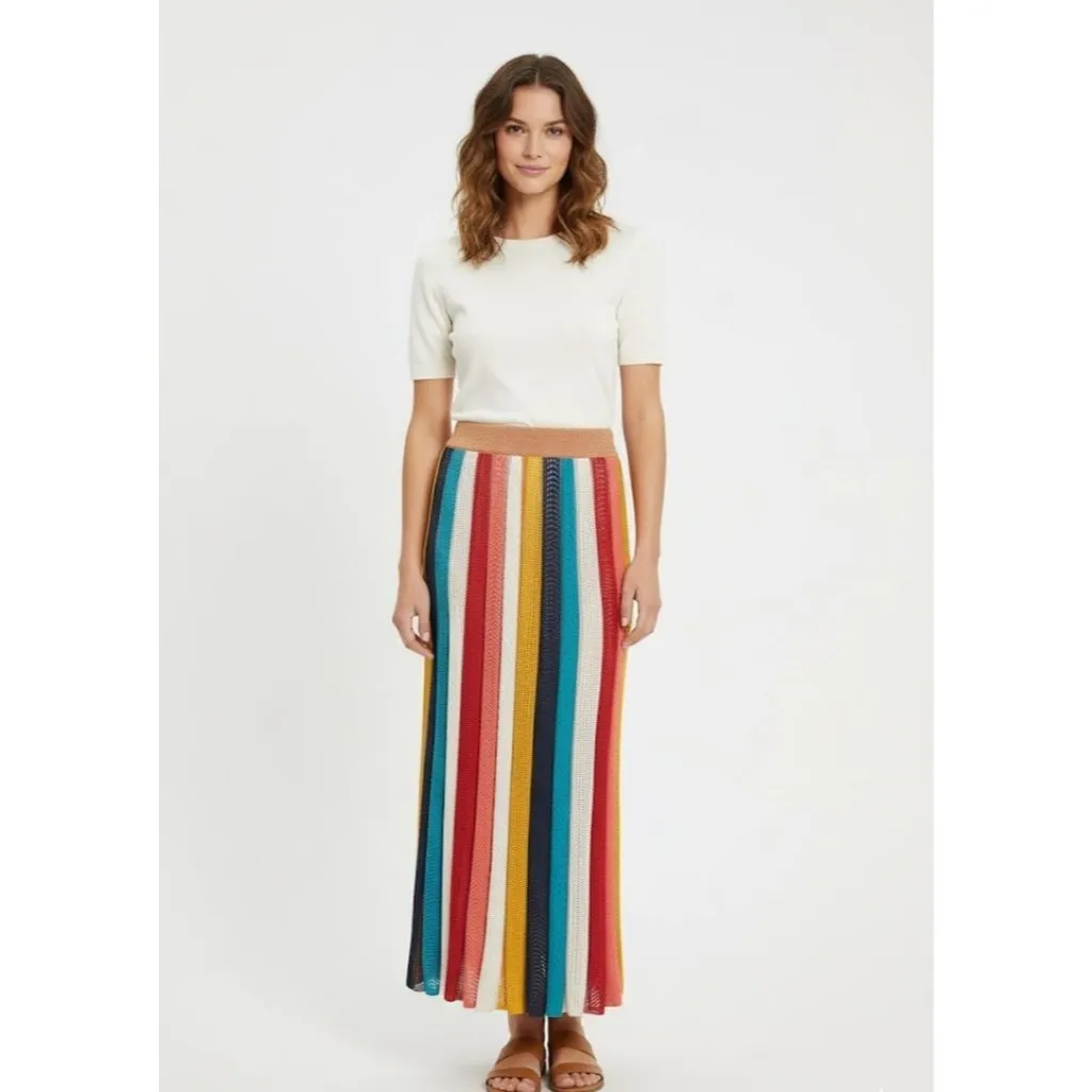 NWT Farm Rio x Anthropologie Petite Jimena Knit Maxi in Rainbow Stripe Skirt LP - Image 2