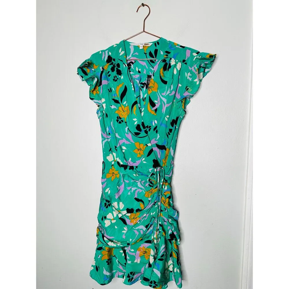 VERONICA BEARD Green Floral Printed Silk Ruched Ruffled Maria Dress Size 4 - Image 5